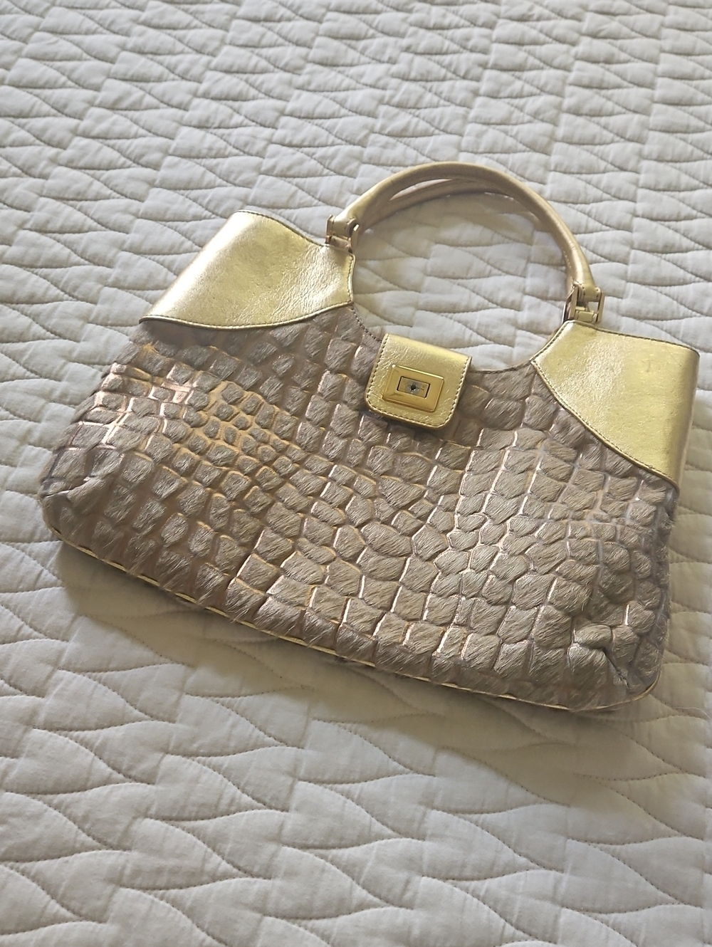 Vintage 90's Doncaster Genuine Leather Gold and Calf Hair Satchel